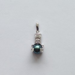 Pendentif TIKI en Argent 925 avec Perle Noire de TAHITI